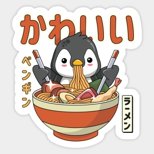 Kawaii Penguin Enjoying Ramen Sticker